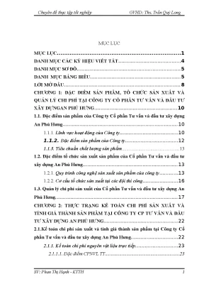 Kế Toán Chi Phí Sản Xuất và Tính Giá Thành Tại Công Ty