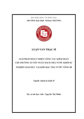 Giải Pháp Hoàn Thiện Kiểm Soát Chi Ngân Sách Nhà Nước