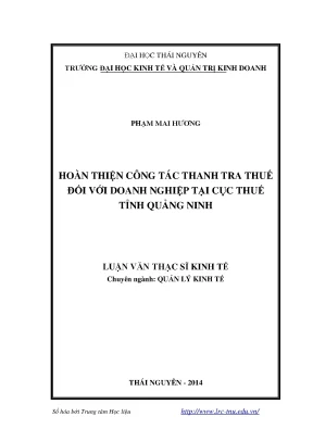 Hoàn thiện công tác thanh tra thuế tại Cục Thuế tỉnh
