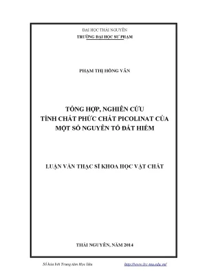 Nghiên Cứu Tính Chất Phức Chất Picolinat Của Nguyên Tố