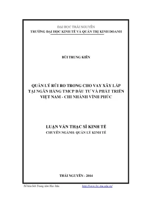 Quản Lý Rủi Ro Trong Cho Vay Xây Lắp Tại Ngân Hàng BIDV