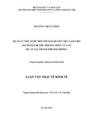 Quản Lý Nhà Nước Đối Với Giải Quyết Việc Làm Cho Người