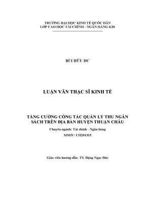 Tăng Cường Quản Lý Thu Ngân Sách Tại Huyện Thuận Châu,