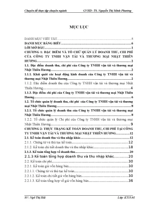 Kế Toán Doanh Thu và Chi Phí tại Công Ty TNHH Vận Tải và 