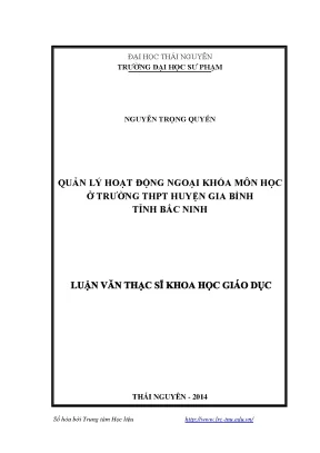 Quản Lý Hoạt Động Ngoại Khóa Môn Học Tại Trường THPT Gia