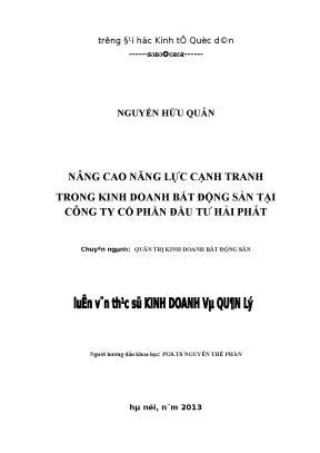 Nâng Cao Năng Lực Cạnh Tranh Trong Kinh Doanh Bất Động 