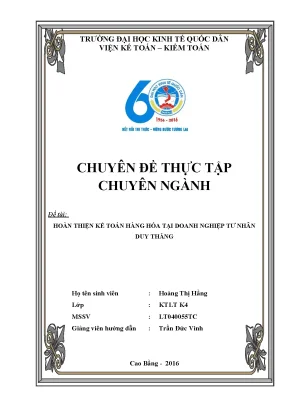 Hoàn thiện kế toán hàng hóa tại Doanh nghiệp tư nhân Duy