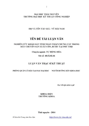 Nghiên cứu tính toán tháp chưng cất trong sản xuất cồn