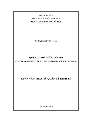 Quản Lý Nhà Nước Đối Với Doanh Nghiệp Thẩm Định Giá Tại