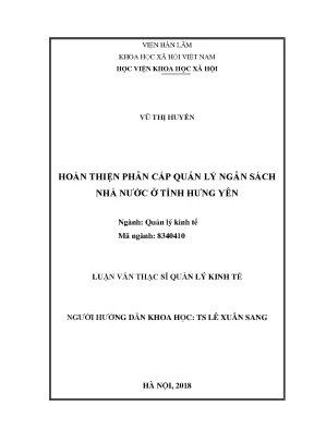 Phân Cấp Quản Lý Ngân Sách Nhà Nước Tại Tỉnh Hưng Yên: