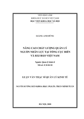 Luận văn thạc sĩ nâng cao chất lượng quản lý nguồn nhân lực tại tổng cục biển và hải đảo việt nam