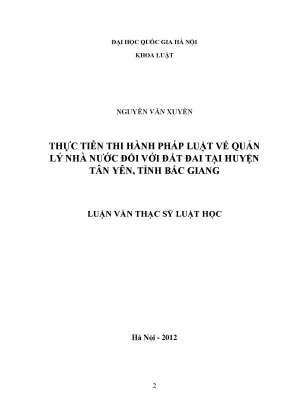 Quản Lý Nhà Nước Đối Với Đất Đai Tại Huyện Tân Yên, Bắc