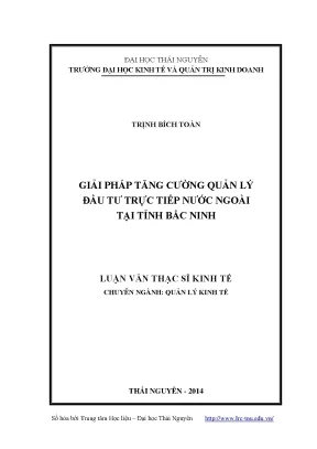 Giải Pháp Tăng Cường Quản Lý Đầu Tư Nước Ngoài Tại Bắc Ninh