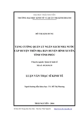 Tăng Cường Quản Lý Ngân Sách Nhà Nước Cấp Huyện Tại Bình