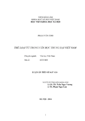 Nghiên Cứu Thể Loại Từ Trong Văn Học Trung Đại Việt Nam