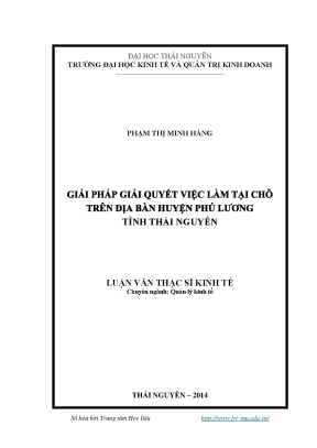 Nghiên Cứu Giải Quyết Việc Làm Tại Huyện Phú Lương, Tỉnh