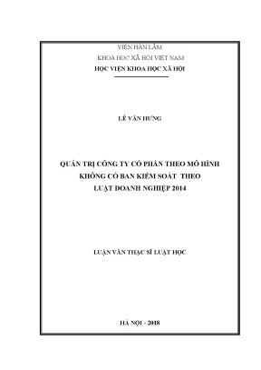 Quản Trị Công Ty Cổ Phần Không Có Ban Kiểm Soát Theo