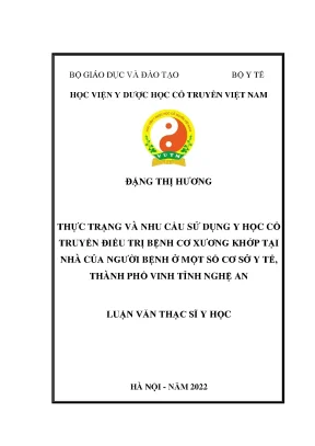 Nhu Cầu Sử Dụng Y Học Cổ Truyền Điều Trị Bệnh Cơ Xương 