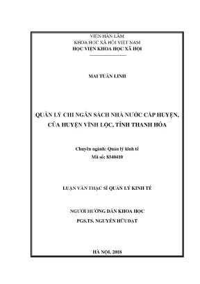Quản Lý Chi Ngân Sách Nhà Nước Cấp Huyện Tại Vĩnh Lộc,