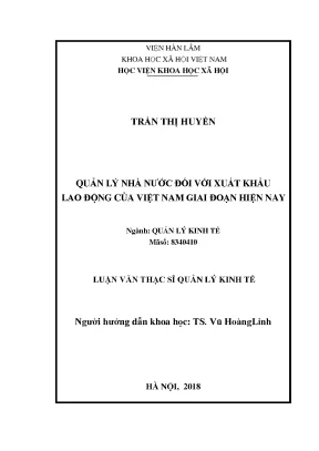 Quản Lý Nhà Nước Đối Với Xuất Khẩu Lao Động Việt Nam: