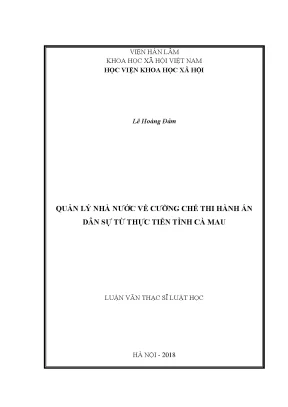 Quản Lý Nhà Nước Về Cưỡng Chế Thi Hành Án Dân Sự Tại