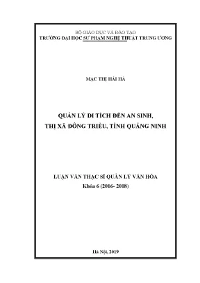 Quản Lý Di Tích Đền An Sinh Tại Thị Xã Đông Triều, Quảng