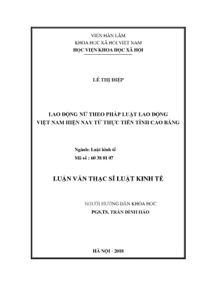 Luận văn thạc sĩ lao động nữ theo pháp luật lao động việt nam hiện nay từ thực tiễn tỉnh cao bằng
