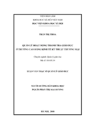Quản Lý Hoạt Động Thanh Tra Giáo Dục Tại Trường Cao Đẳng