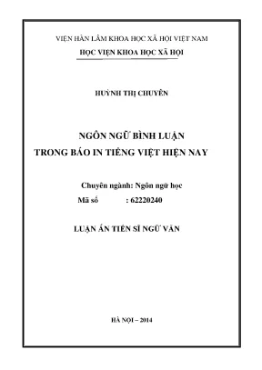 Bình Luận Trong Báo In Tiếng Việt: Nghiên Cứu Ngôn Ngữ