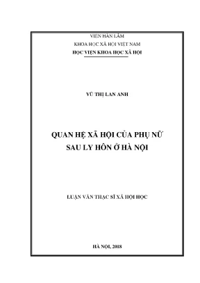 Quan hệ xã hội của phụ nữ sau ly hôn tại Hà Nội: Nghiên