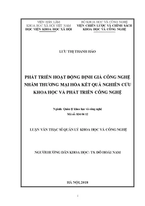 Phát Triển Hoạt Động Định Giá Công Nghệ Tại Việt Nam