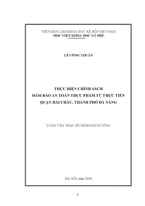 Chính Sách Đảm Bảo An Toàn Thực Phẩm Tại Quận Hải Châu,