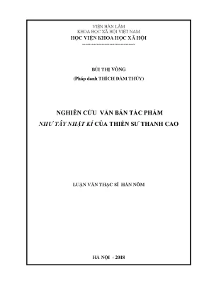 Nghiên Cứu Tác Phẩm Như Tây Nhật Kí Của Thiền Sư Thanh Cao