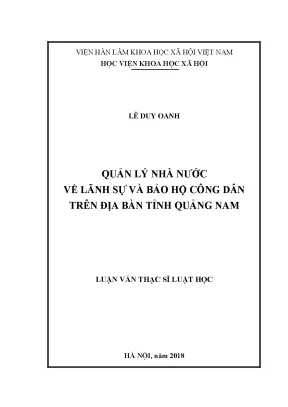 Quản Lý Nhà Nước Về Lãnh Sự và Bảo Hộ Công Dân Tại Quảng Nam