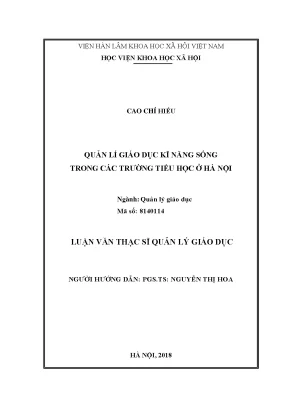 Quản Lý Giáo Dục Kỹ Năng Sống Trong Các Trường Tiểu Học