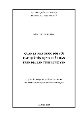 Quản Lý Nhà Nước Đối Với Quỹ Tín Dụng Nhân Dân Tại Tỉnh