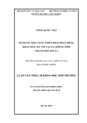 Đánh Giá Khả Năng Khai Thác Đá Vôi Tại Xã Chiềng Xôm, Sơn La