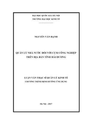 Quản Lý Nhà Nước Đối Với Cụm Công Nghiệp Tại Tỉnh Hải Dương