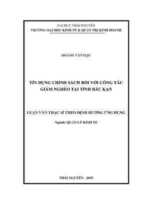 Tín Dụng Chính Sách Giảm Nghèo Tại Tỉnh Bắc Kạn: Nghiên