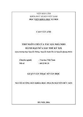 Thơ Ngôn Chí Của Nhà Nho Hành Đạo Nửa Sau Thế Kỷ XIX:
