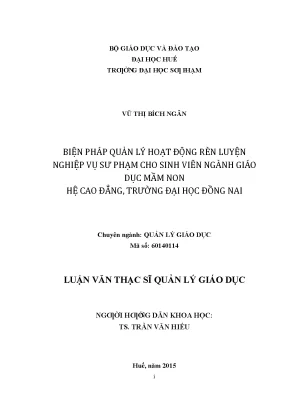 Quản lý hoạt động rèn luyện nghiệp vụ sư phạm cho sinh