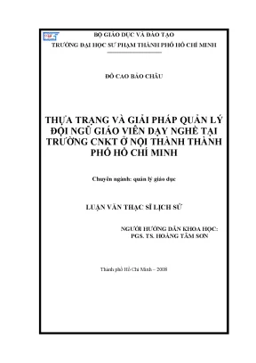 Quản Lý Đội Ngũ Giáo Viên Dạy Nghề Tại Trường Công Nhân