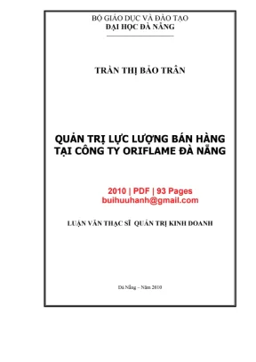Luận văn: Quản trị lực lượng bán hàng tại Oriflame Đà Nẵng