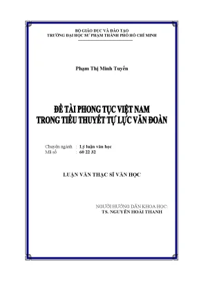 Nghiên Cứu Phong Tục Việt Nam Trong Tiểu Thuyết Tự Lực