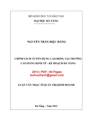 Luận văn ThS: Chính sách tuyển dụng tại CĐ KT-KH Đà Nẵng