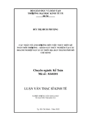 Các Nhân Tố Ảnh Hưởng Đến Kế Toán Môi Trường Tại Doanh