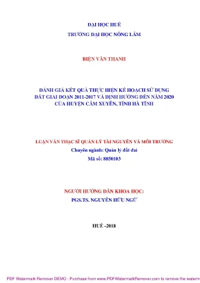 Đánh Giá Kế Hoạch Sử Dụng Đất Huyện Cẩm Xuyên Giai Đoạn