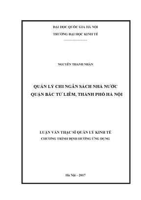 Quản Lý Chi Ngân Sách Nhà Nước Tại Quận Bắc Từ Liêm, Hà Nội