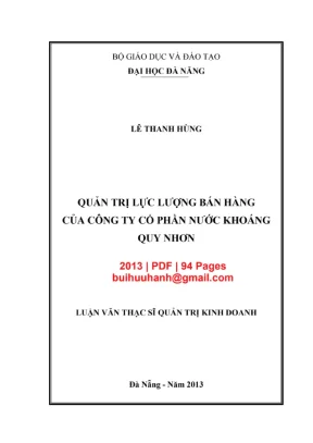 Luận văn: Quản trị lực lượng bán hàng Nước khoáng Quy Nhơn