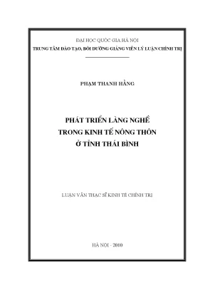 Phát Triển Làng Nghề Trong Kinh Tế Nông Thôn Tỉnh Thái Bình